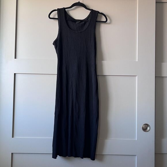 Rachel Zoe Dress Womens Large Black Ribbed Knit Tank Midi Sleeveless Scoop Neck - Picture 1 of 9